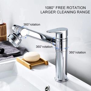 Rubinetti per lavandino del bagno Miscelatore rubinetto girevole a 1080 ° Rubinetto per lavabo in acciaio inossidabile Soffione doccia Rubinetteria idraulica per accessori