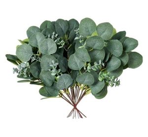 Flores decorativas grinaldas falso eucalipto folhas haste artificial vegetação ramos 10 pçs guirlanda de seda para casamento fazenda par2917006