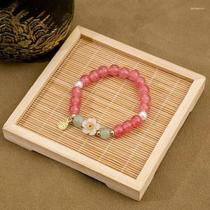 Charm Bracelets Pink Crystal Bead For Women With Charming Flower Pendant Fine Jewelry Elegant And Cute Accessories Girls