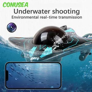 6Ch Rc Boat Submarine with Camera Underwater Remote Control Wifi Fpv Remote Control Boats Radio Control Toys for Children Gifts 231229