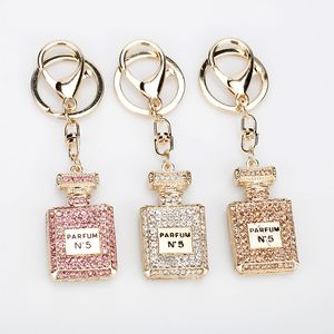 Fashion Car Keychain Bag Charm Rhinestone Metal Keyring With Rhinestone Perfume Bottle Keychain