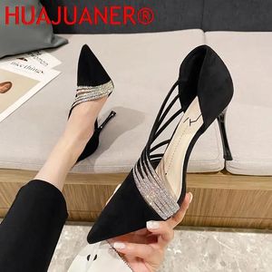 Stövlar 2023 Spring Women Rhineston Stiletto High Heels Pumpar Pumps Scarpins Designer Lady Black Heels Wedding Party Bridal Prom Shoes