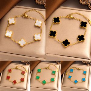 18k Gold Plated Classic Fashion Charm Armband Four-Leaf Clover Designer smycken Elegant pärlemor armband för kvinnor och män hög kvalitet