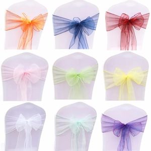 Toppförsäljning 50pcset bröllop Organza stol Sashes Bow Knot för banketthändelse födelsedagsfest dekoration hem textilstol täckning 231228