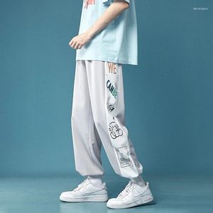 Men's Pants Loose Ice Sports Personalized Printing Drawstring Corset Casual Comfortable Versatile Wide Leg Harem Capris