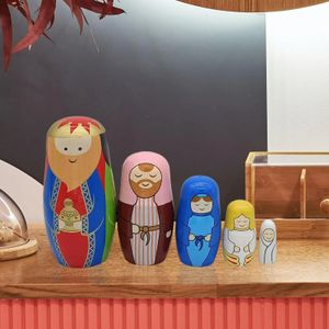 5x Cute Russian Nesting Dolls Wooden Toys Classic Ornaments King Matryoshka for Birthday Home Christmas Kids Children 231229