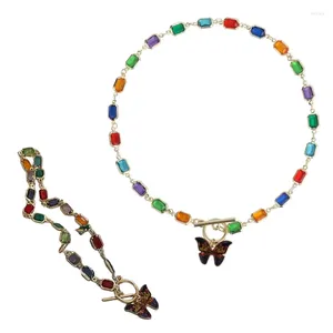 Halsband örhängen Set Ethnic Jewelry Bohemian Butterfly Pendant Armelets Crystal