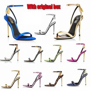 With box tom Dress shoes ford heels shoe Elegant Brand Women fords Shoes Padlock Pointy Naked Sandals Hardware Lock and key Woman Metal Stiletto Wedding