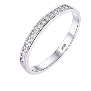 Women Engagement Ring Small Zirconia Diamond Half Eternity Wedding Band Solid 925 Sterling Silver Promise Anniversary Rings R012219t