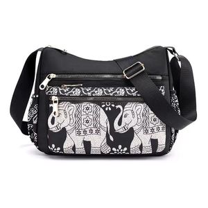 Bags ABQP High Quatily Nylon Canvas Shoulder Bag For Women Clutch Handbag Small Traditional Elephant print Messenger Bag Ladies