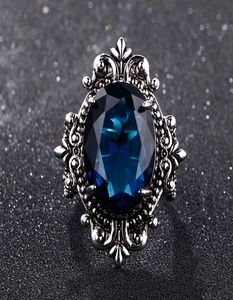 Big Peacock Blue Sapphire Pierścienie dla kobiet mężczyzn Vintage Real Srebrny 925 Ring Biżuterii Anniversary Gifts2307613