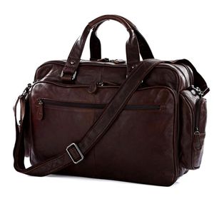 Briefcases Fashion Oil Waxed Genuine Leather Briefcase Men Business Briefcase Leather Tote Handbag Men Laptop Bag Large Office Bag Shoulder