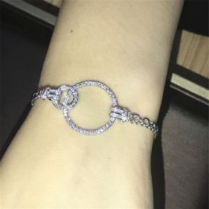 90% zniżki Real 925 Sterling Srebrna Bransoletka Brzeczenie Urok Pave Diamond Bracelety dla kobiet Bridal zaręczynowe biżuteria Wedding Prezent 273a