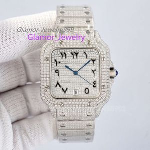 Watches Mosant Men's Watch Automatic Moissanite Watchs Arabisk sifferskala 8215 rörelse 40mm full diamanter