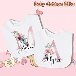 Personalised Baby Bibs Custom Initial with Name Girls Cotton Bib born Saliva Towel Flower Print Baptism Shower Gifts 231228