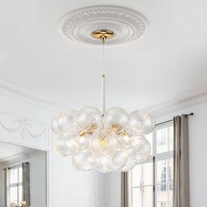 Modern Bubble Ball Rotating Glass Pendant Light White and Clear Globe Blown Glass Small Ceiling Light 24 Inch Diameter Fixture for Bedroom Study Dining Room