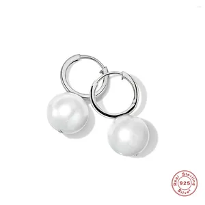 Orecchini pendenti Aide in argento sterling 925 carino sfera rotonda da 8 mm perla imitazione per donna minimalista cerchio liscio da 9 mm versatile