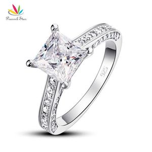 PEACOCK STAR 925 Sterling Silver Wedding Anniversary Engagement Ring 1 5 CT Princess Cut Smycken CFR8009 Y0723308Z