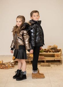 Som Winter Kids Down Jackets Bomber Design Coats with Nature Fur 231228