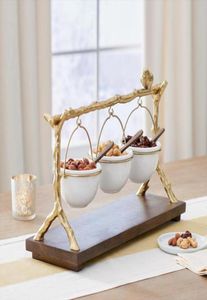 Diskplattor Gold Oak Branch Snack Bowl Stand Harts Christmas Rack med avtagbar korg Organiser Party Decorations7536388