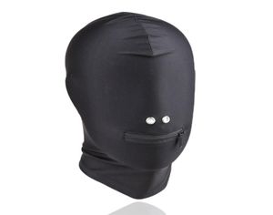Yeni Varış Yetişkin Oyunları Fetish Hood Maskesi BDSM Bondage Black Spandex Fermuar Açık Ağız Maskesi Seks Oyuncakları Çiftler5749919