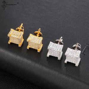 Orecchino con zircone da uomo stile Hip Hop Materiale in rame Bling ghiacciato CZ Orecchini quadrati con chiusura a vite Accessori per gioielli di moda256G