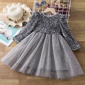 Sequin Girls Princess Party Dresses for 3 8 Yrs Kids Birthday Wedding Evening Prom Gown Spring Fall Long Sleeve Children s Dress 231228