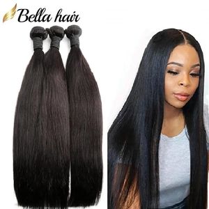 Wefts bella hår obearbetat jungfru hår weft förlängningar rak brasilianska peruanska malaysiska indiska hårbuntar dubbel inslag naturligt c