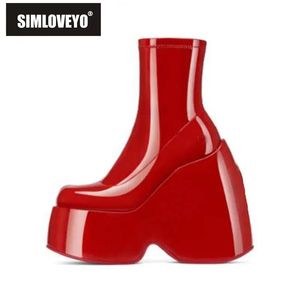 Boots SIMLOVEYO Luxury Brand New Ladies Platform Boots Fashion Thick High Heels Women's Bootie Party OL Sexy Block Heel Shoes Woman 44