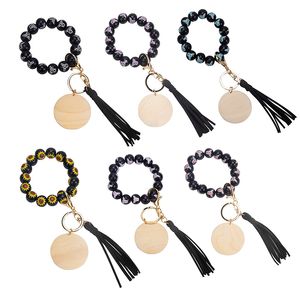 Wooden Bead Keychain DIY Blank Tassel Bracelet Keychain Valentine's Day Gift Key Chain Wrist Keyring