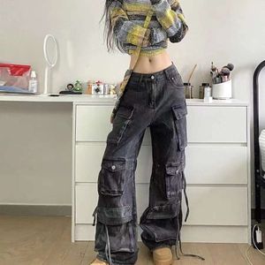 American Multi-pocket Design Jeans for Men and Women 2023 New Slim Fashion Trend High Street Loose Wide-leg Overalls Clothes