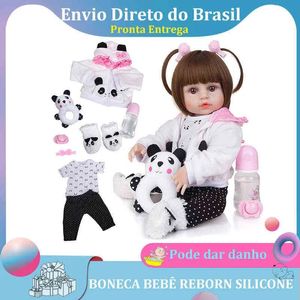 Dolls 48 cm Baby Doll Bebe Reborn Silicone Pand Brown Eye może wziąć kąpiel wysłaną z Brazylii R230925