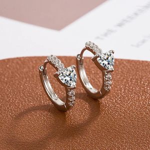 Hoop Earrings S925 Silver Needle Piercing Crystal Heart Charm Earring For Women Girls Party Wedding Jewelry Eh1119