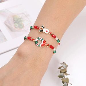 Länkarmband 12st jul charm armband set jultomten pendell älg snöflinga justerbar pärlstruck för smycken gåvor