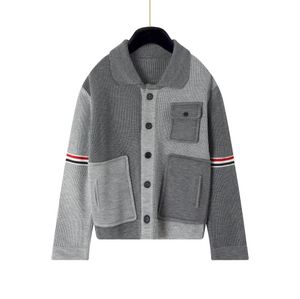 Same style men's and women's lapel knitted jacket, new retro texture color blocking wool work jacket