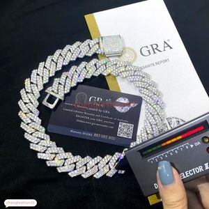 Biżuteria Naszyjniki dla mężczyzn łańcuch 14 mm moissanite bransoletka kobiety Sier Cuban Link Pass Tester Diamond Gra VVS Personalize Prezent 6jt3