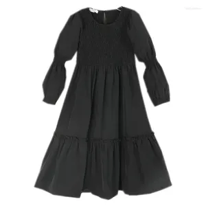 Flickaklänningar modx barn flickor faller vinter nylon smocked svart röd flare klänning 6 till 16 år barn tonåring mode fasta ruffle