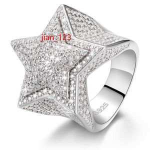 Hiphop Men Women Mulheres Jóias finas geladas de ouro Batilhado 925 Sterling Sier VVS Moissanite Diamond Star Star Ring com Certificado GRA