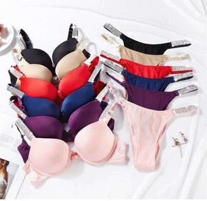 Sexy Letter Rhinestone Underwear Comfort Brief Push Up Bra and Panty 2 Piece Sets for Women Lingerie Bikini Set Motion design Charming 4415ess