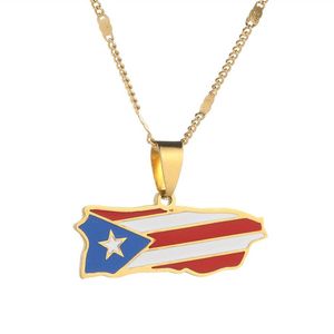 Rostfritt stål emalj Puerto Rico Map Pendant Necklace For Women Men Puerto Ricans Map Chain Jewelry247e