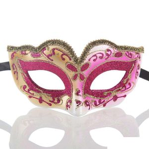 Party Masks Childrens Half Face Gold Powder Mask Masquerade Ball Venice Creative Halloween för Adts Drop Delivery Home Garden Festiv Dhjrq