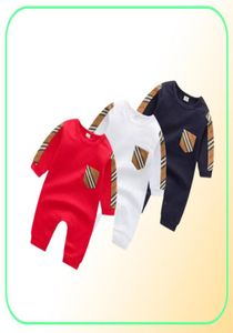 Spring Autumn Baby Long Sleeve Rompers Cotton Toddler Plaid Jumpsuits Spädbarn Kids Onesies Nyfödda kläder Sleepwear9515383