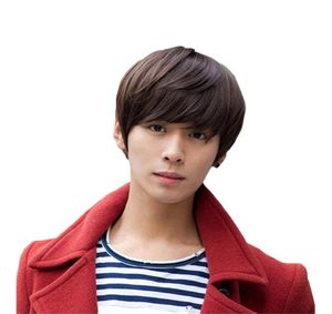 WoodFestival short black wig for men brown straight hair good quality handsome heat resistant fiber synthetic wigs boy5388854