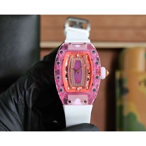 Fantastic designer women watch Ladies RM07-02 pink Lady Sapphire wrisrtwatches with box high quality mechanical movement uhren rubber strap montre ice out luxe B3E6