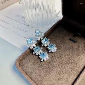 Orecchini Pendenti Semplici E Alla Moda In Argento Sterling 925 Con Topa Azzurro Da Donna