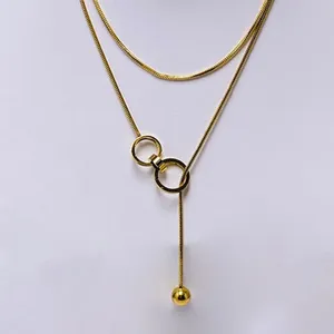 Pendant Necklaces 2023 Double-ring Interlocking Necklace Round Bead Long Tassel Pull-out Adjustable Double-layer Sweater