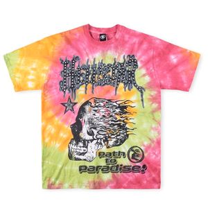 Hellstar Studios Enlightenment Club Tee مطابقة جمجمة TIE-DYE تي شيرتات قصيرة الأكمام من القطن للجنسين قمم القمصان خمر TIRTS الصيف الصيفية الصخور