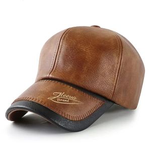 Papà Inverno Antivento Caldo Berretto da baseball in pelle Maschio Outdoor Casaul PU Cappello Uomo Berretti di velluto 5660cm 231228