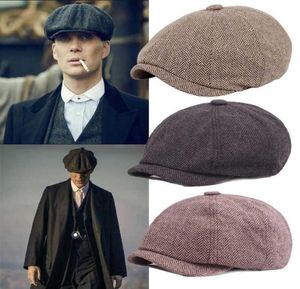 Men Beret Vintage Herringbone Gatsby Tweed Peaky Blinders Hat Newsboy Beret Hat Spring Winter Flat Flat Hats Q07034756224
