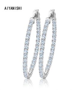 AIYANISHI Orecchini a cerchio grandi classici in argento sterling 925 reali Orecchini a cerchio con diamanti Sona di lusso Moda semplici regali minimi 2202184867039